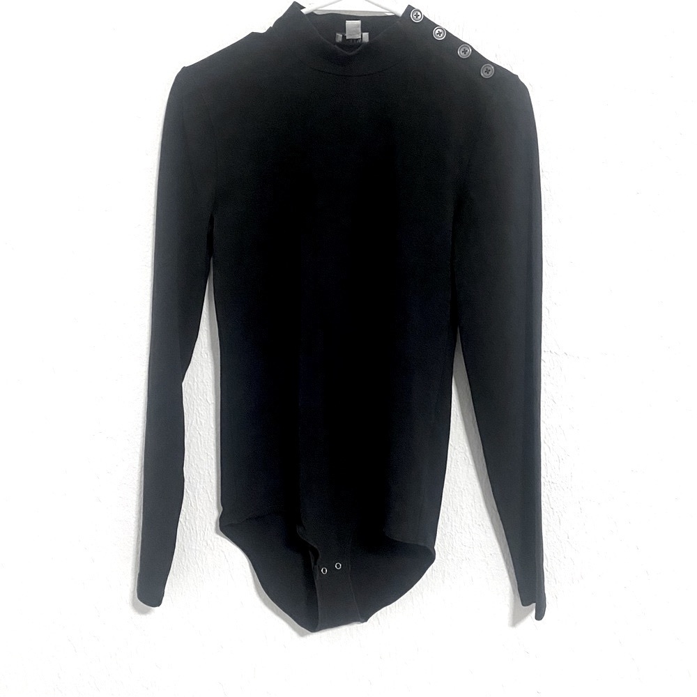 J.Crew Women’ Mock Neck Body Suit Button Shoulder Size Small Color Black